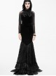 Gothic Black Slim Embroidered Stitching Fishtail Long Skirt