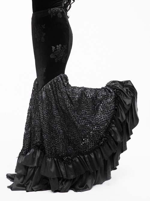 Gothic Black Slim Embroidered Stitching Fishtail Long Skirt