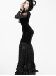 Gothic Black Slim Embroidered Stitching Fishtail Long Skirt