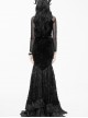 Gothic Black Slim Embroidered Stitching Fishtail Long Skirt