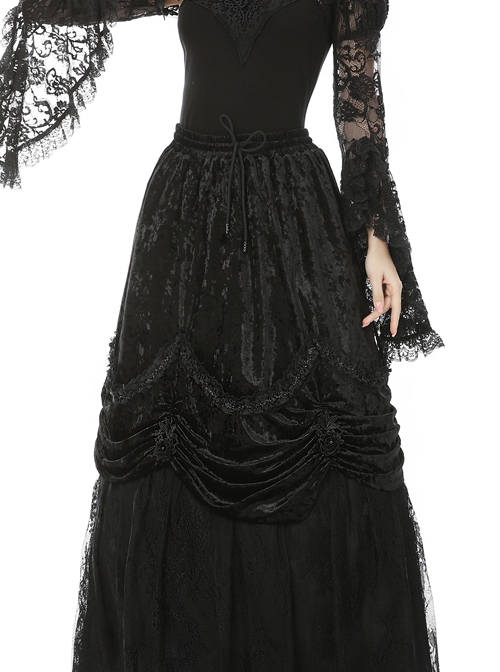 Gothic Black Gorgeous Frilly Maxi Skirt