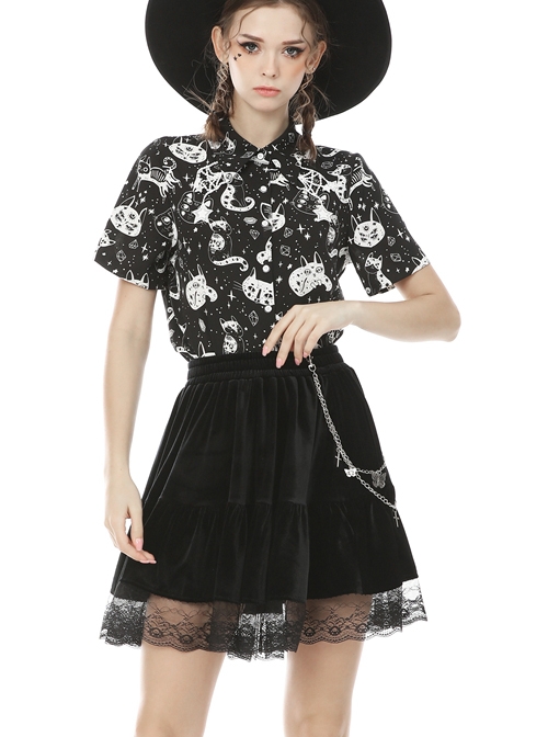 Gothic Daily Easy-matching Black Velvet Short Skirt