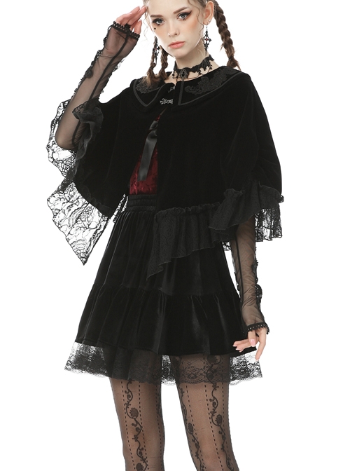 Gothic Daily Easy-matching Black Velvet Short Skirt
