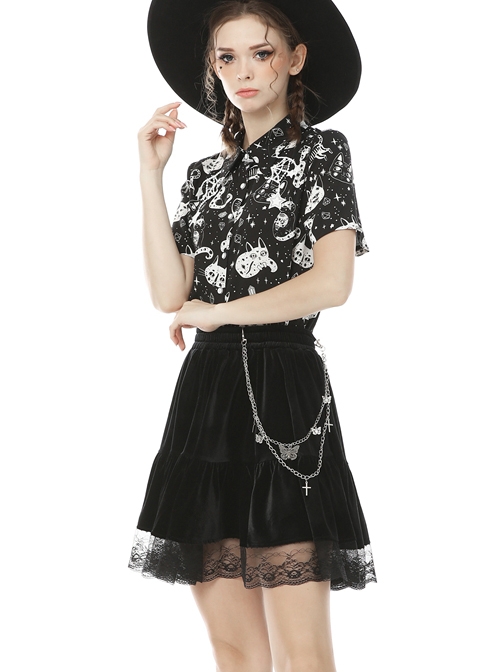 Gothic Daily Easy-matching Black Velvet Short Skirt