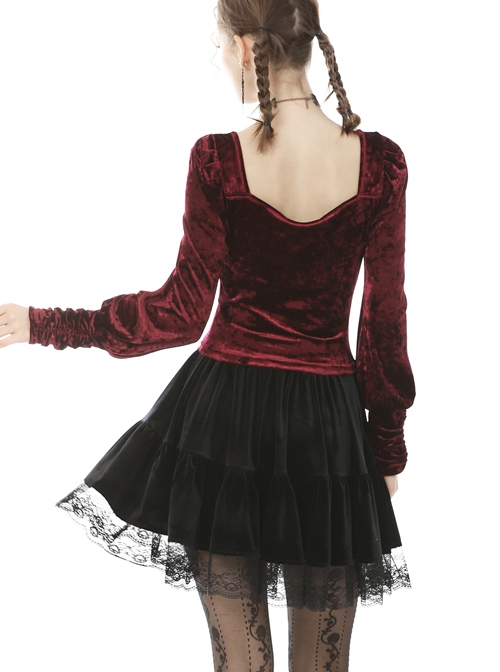Gothic Daily Easy-matching Black Velvet Short Skirt