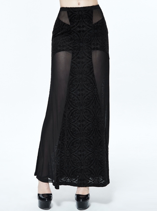 Gothic Black Translucent Sexy Mesh Yarn Long Skirt