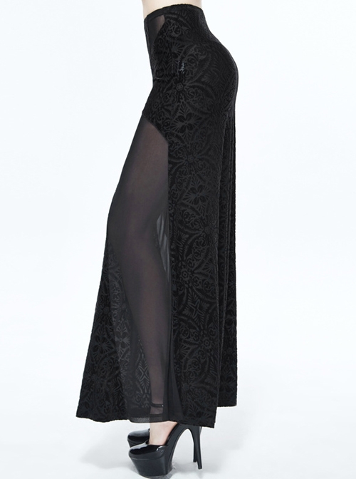 Gothic Black Translucent Sexy Mesh Yarn Long Skirt