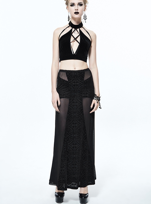 Gothic Black Translucent Sexy Mesh Yarn Long Skirt