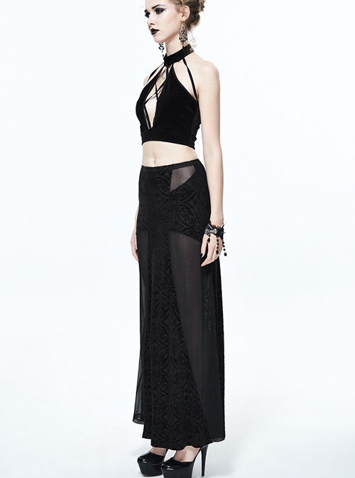 Gothic Black Translucent Sexy Mesh Yarn Long Skirt