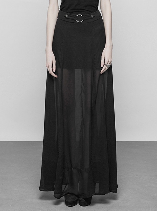 Gothic Punk Black Chiffon Long Style Slit Skirt