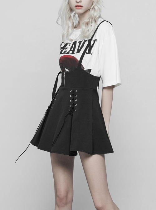 Gothic Black Loose Lace-up Sling Short Skirt