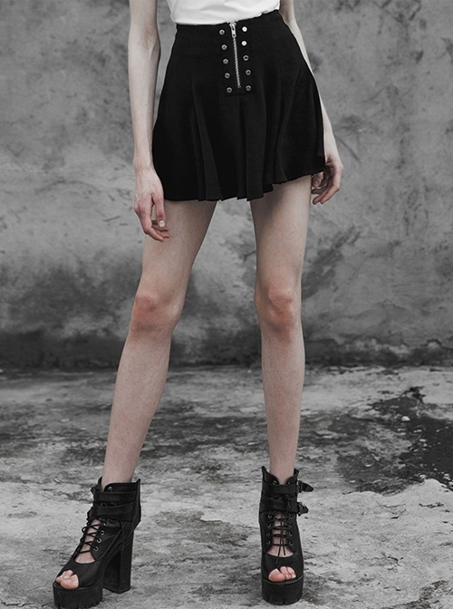 Gothic Black Multi-piece Chiffon Fitted Cool Safety Trousers Half Skirt