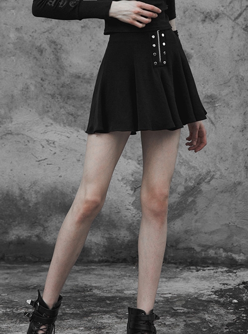 Gothic Black Multi-piece Chiffon Fitted Cool Safety Trousers Half Skirt
