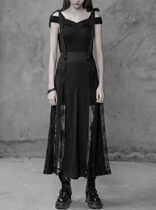Looming Black Lace Design Gothic Sexy Long Skirt
