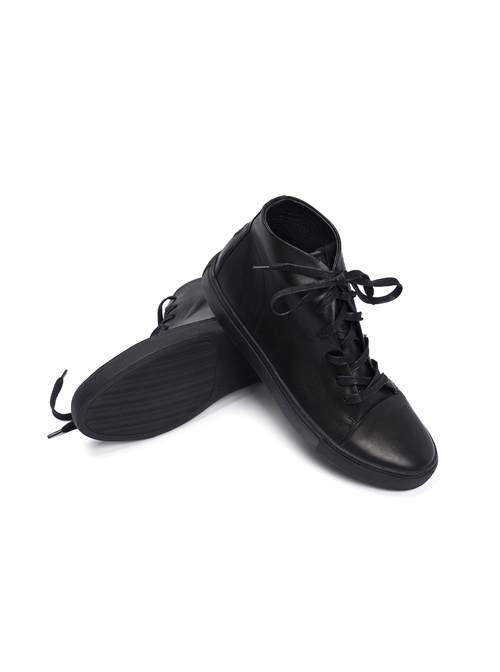 Black Leather Anti-war Embroidery Women's High Upper Casual Shoes