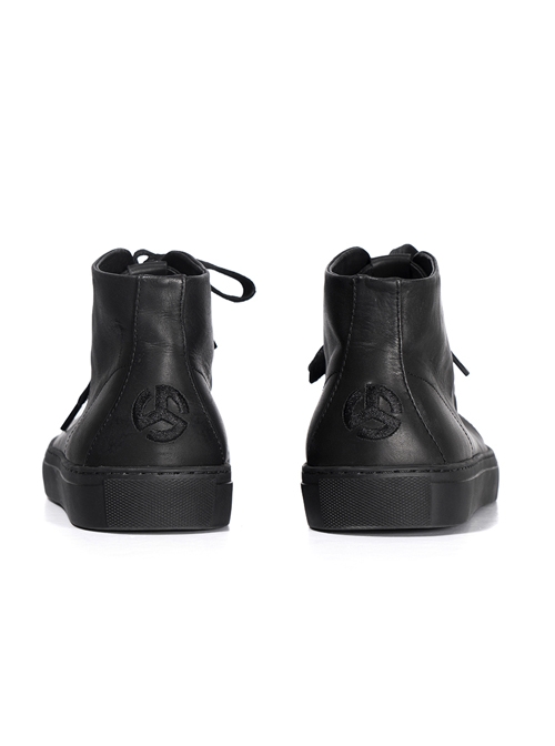 Black Leather Anti-war Embroidery Women's High Upper Casual Shoes
