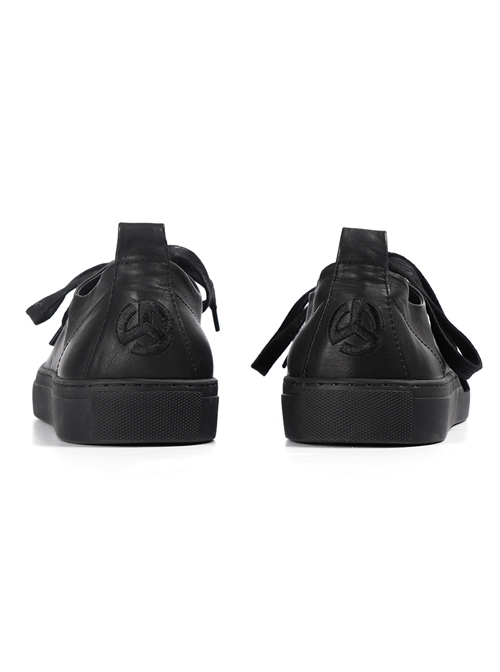 Black Leather Embroidered Low Upper Men's Casual Shoes