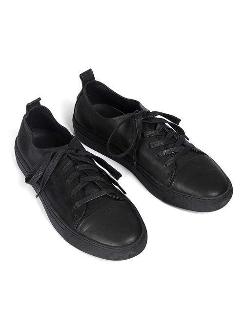 Black Leather Embroidered Low Upper Men's Casual Shoes