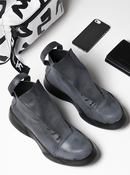 Steampunk Gothic Black Thick Sole Men's Casual Shoes