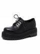 Punk Gothic Pure Black Lace-up Women's Middle-heel Platform Shoes