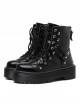 Punk Gothic Pure Black Zipper Thick Soles Round-toe Platform Shoes Women's Martin Boots