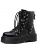 Punk Gothic Pure Black Zipper Thick Soles Round-toe Platform Shoes Women's Martin Boots