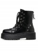 Punk Gothic Pure Black Zipper Thick Soles Round-toe Platform Shoes Women's Martin Boots
