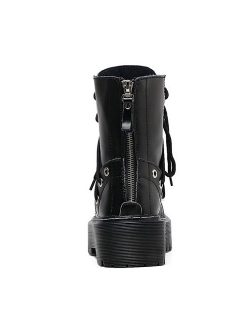 Punk Gothic Pure Black Zipper Thick Soles Round-toe Platform Shoes Women's Martin Boots