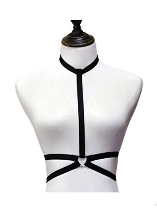 Sexy Black Hollow Out Elastic Gothic Harness Bra