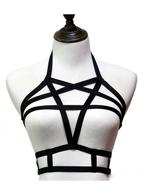 Gothic Sexy Black Double Layer Pentagram Harness Bra