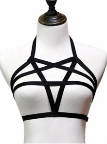Gothic Pentagram Harness Sexy Black Womens Bra