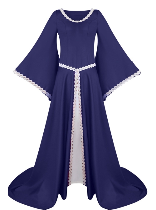 Medieval Retro Court Lace Horn Sleeves High Waist Slim Large Hem Dress