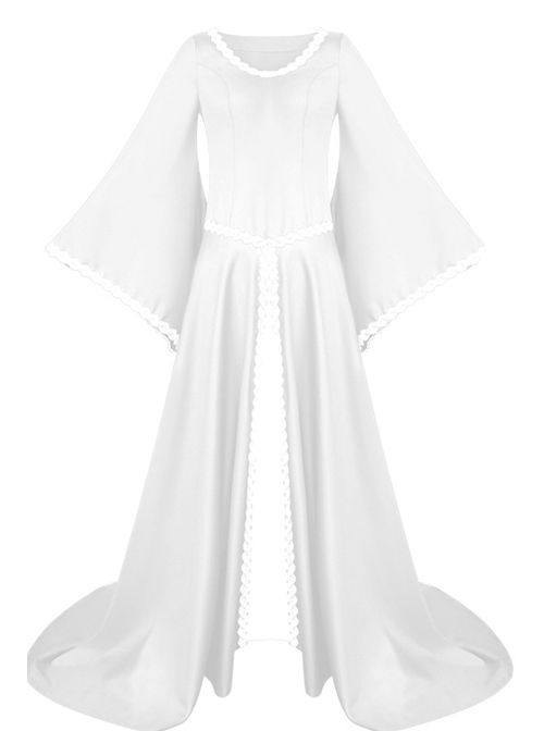 Medieval Retro Court Lace Horn Sleeves High Waist Slim Large Hem Dress
