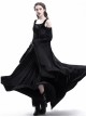 Black Stretch Velvet Off-the-Shoulder Medieval Dress