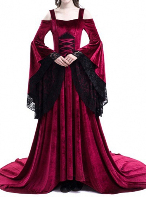 Renaissance Fairy Tale Red Velvet Off-the-shoulder Medieval Dress