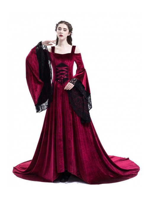 Renaissance Fairy Tale Red Velvet Off-the-shoulder Medieval Dress