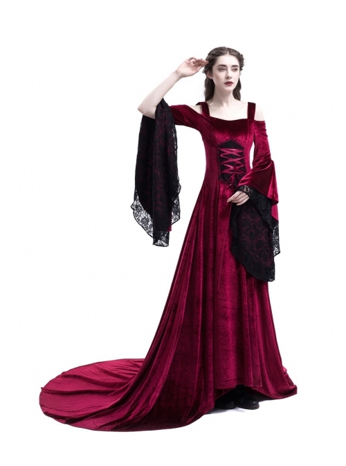 Renaissance Fairy Tale Red Velvet Off-the-shoulder Medieval Dress