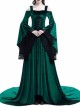 Medieval Gothic Green Off-the-shoulder Long Trumpet Sleeves Dress