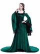 Medieval Gothic Green Off-the-shoulder Long Trumpet Sleeves Dress