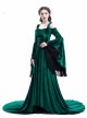 Medieval Gothic Green Off-the-shoulder Long Trumpet Sleeves Dress