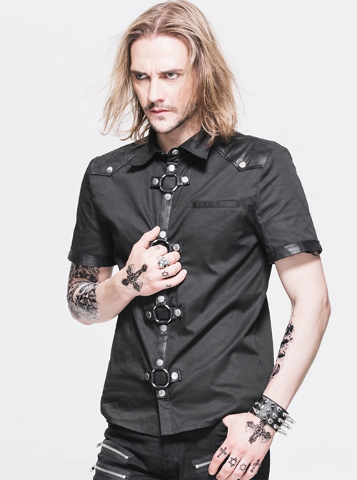 Steampunk Gothic Slim Fit Black Short Sleeve Fashion Thin Style Shirt