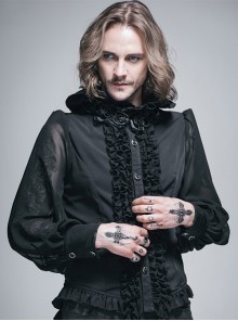 Steampunk Gothic Long Sleeve Tassels Hem High-neck Shirt