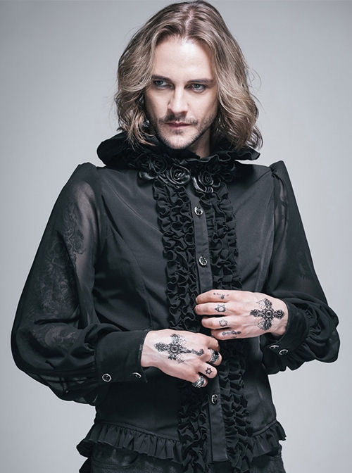 Steampunk Gothic Long Sleeve Tassels Hem High-neck Shirt