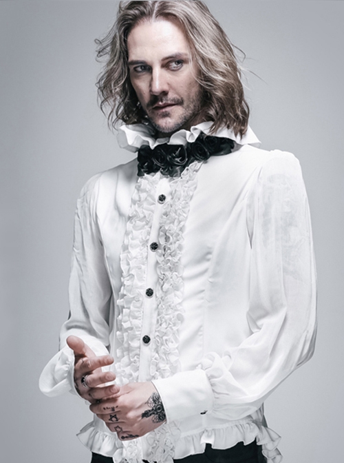 Steampunk Gothic Long Sleeve Tassels Hem High-neck Shirt