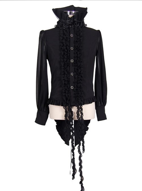Steampunk Gothic Long Sleeve Tassels Hem High-neck Shirt