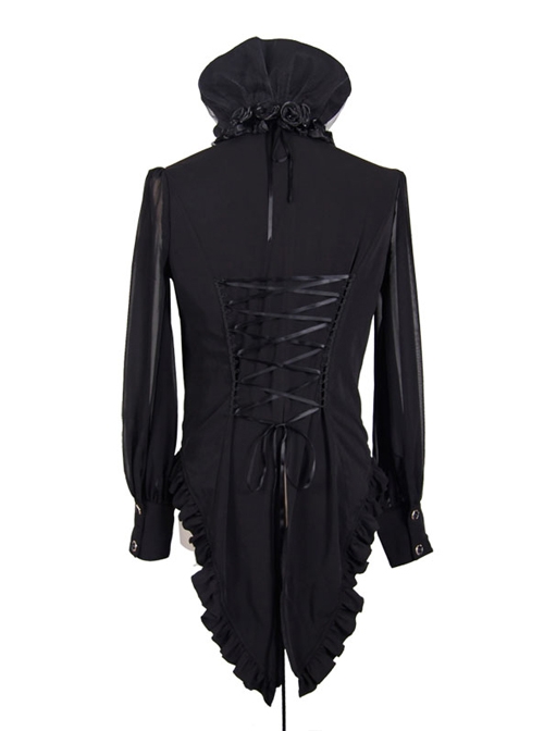 Steampunk Gothic Long Sleeve Tassels Hem High-neck Shirt