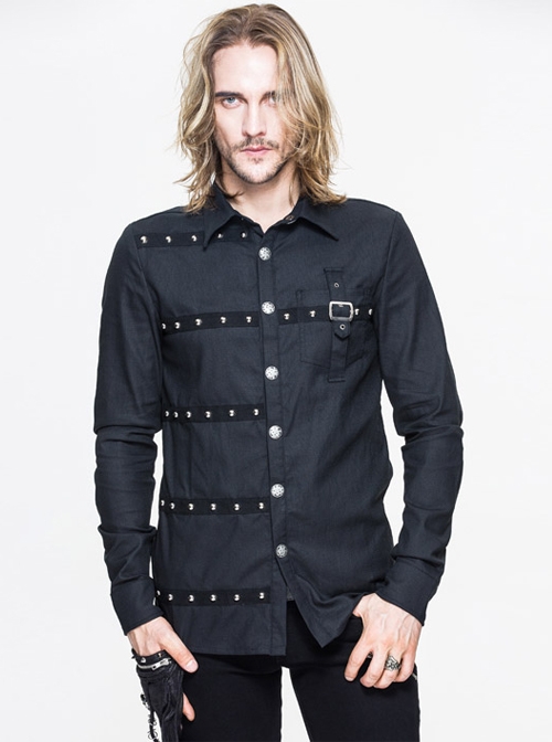 Steampunk Black Pure Cotton Metal Buttons Long Sleeve Shirt