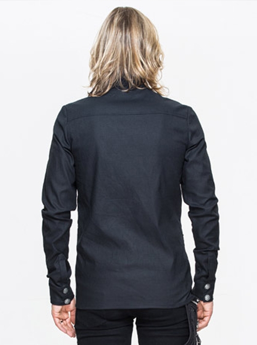 Steampunk Black Pure Cotton Metal Buttons Long Sleeve Shirt