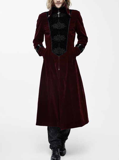 Gothic Retro Palace Style Crucifix Zipper Long Sleeve Long Coat