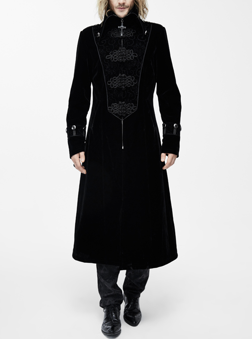 Gothic Retro Palace Style Crucifix Zipper Long Sleeve Long Coat